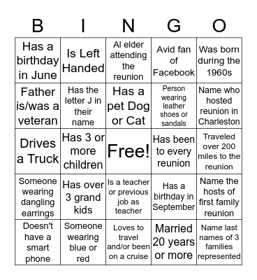 Armstrong-McKee Family Bingo Card