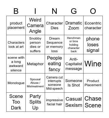 Bad Art Thriller Movie Bingo Card
