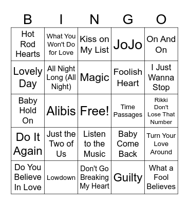 YACHT ROCK Bingo Card
