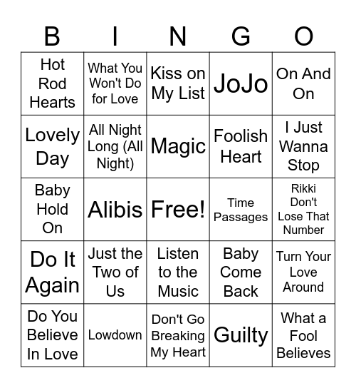 YACHT ROCK Bingo Card