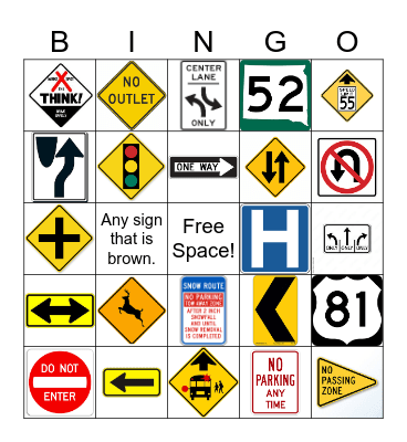 Road Signs Bingo Card