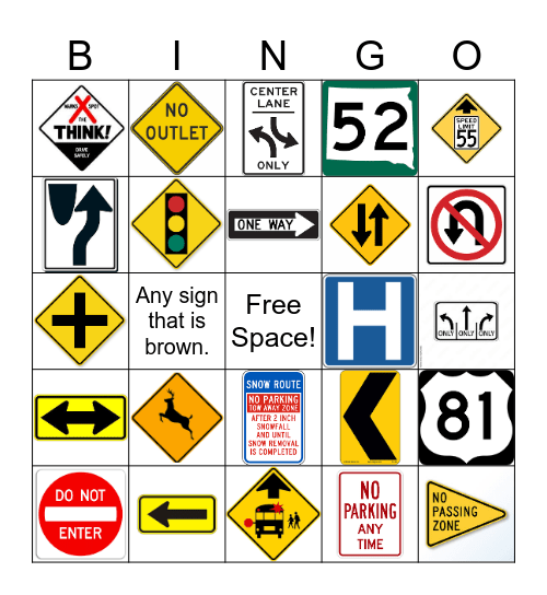 Road Signs Bingo Card