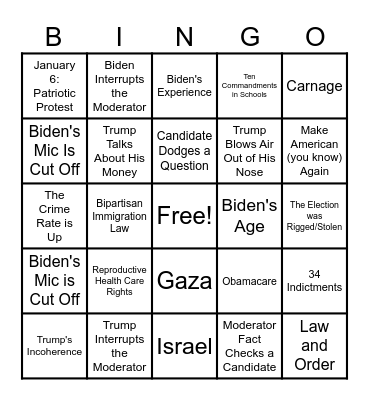 Debate Watch 2024 Bingo Card
