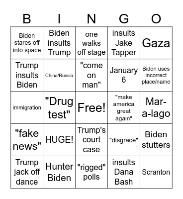 Presidential Debate Bingo Card