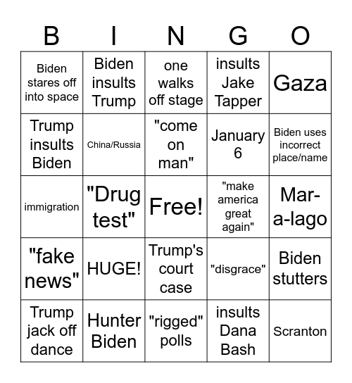 Presidential Debate Bingo Card