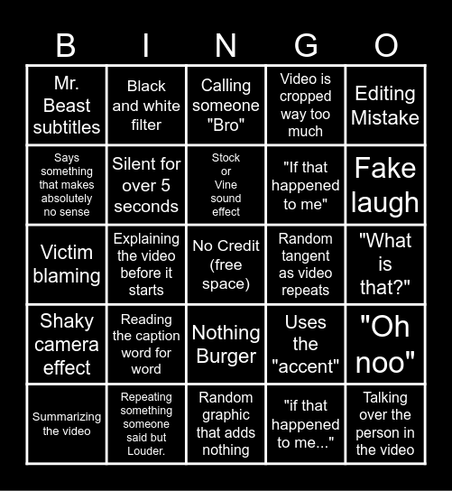 Sssniperwolf Bingo Card