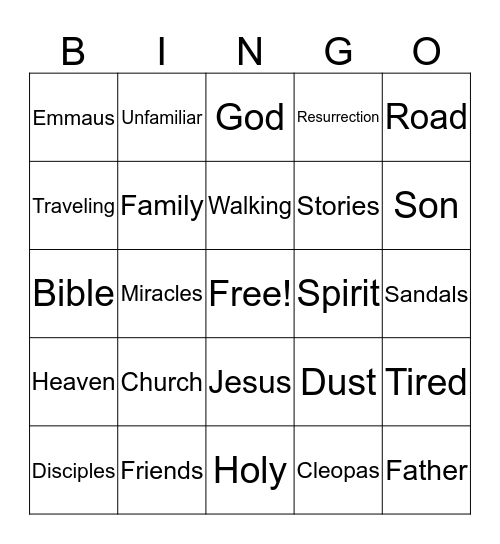 Road to Emmaus Bingo Card