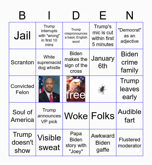 Presidential Debate Bingo Card