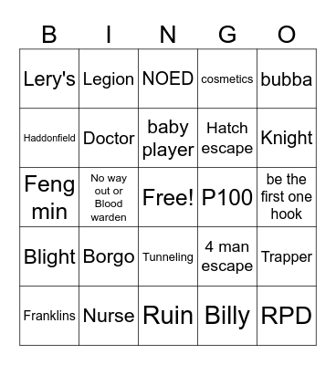Dbd bingo Card