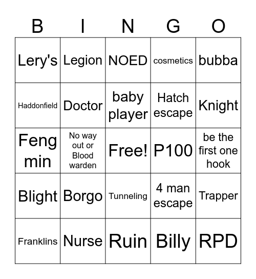 Dbd bingo Card