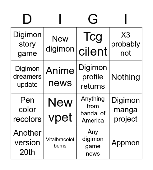 DIGIMON 27th anniversary Bingo Card