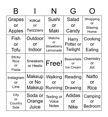 Lynn's Favorites (or not so favorite) Bingo Card