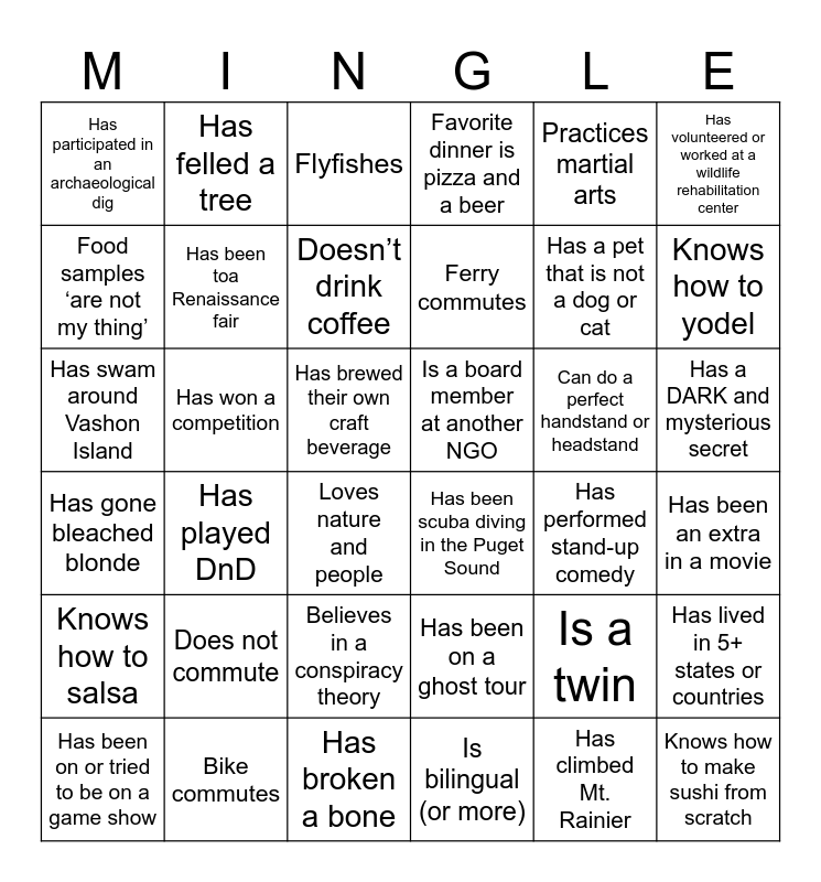 Bingo Mingle Bingo Card