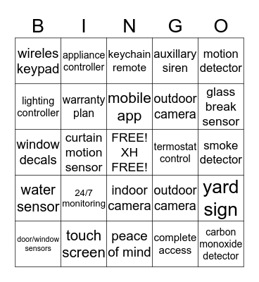 XFinity Home Bingo Card