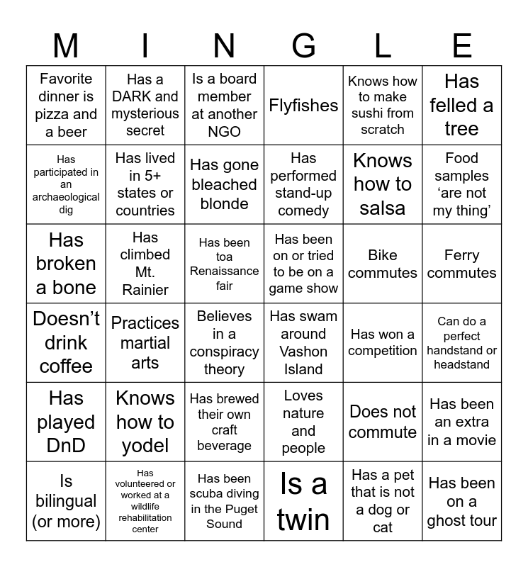 Bingo Mingle Bingo Card