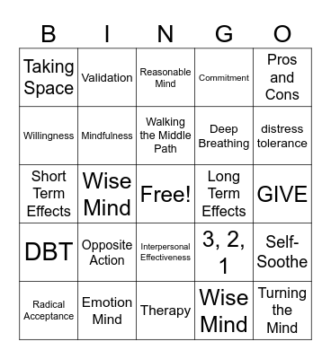 DBT Skills Bingo! Bingo Card