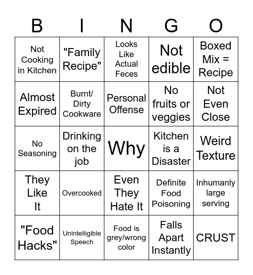 Bad Chef Bingo + Bingo Card