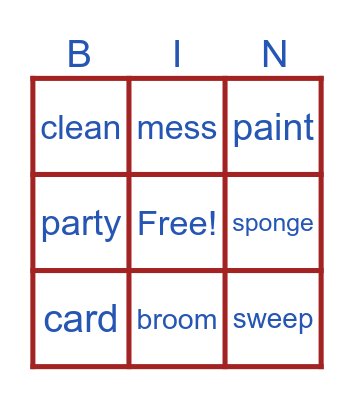 Clean up time Bingo Card