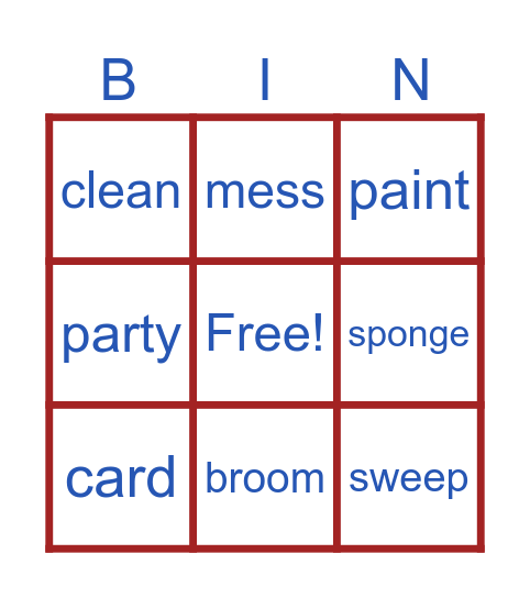 Clean up time Bingo Card