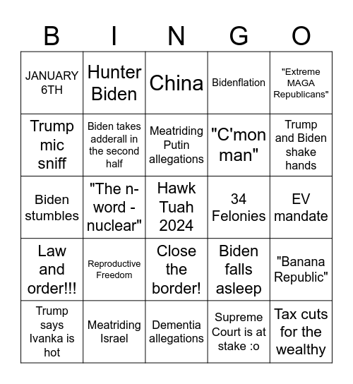 TRUMP-BIDEN Bingo Card