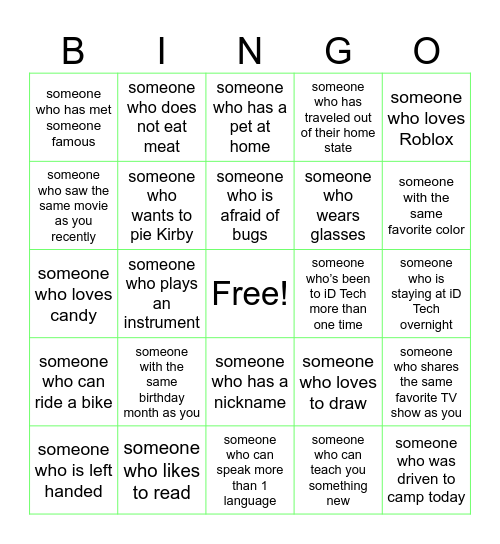 iD Tech Human Bingo Card