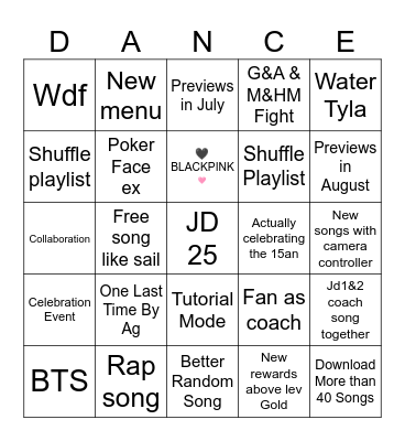 JUST DANCE 2025 Bingo Card