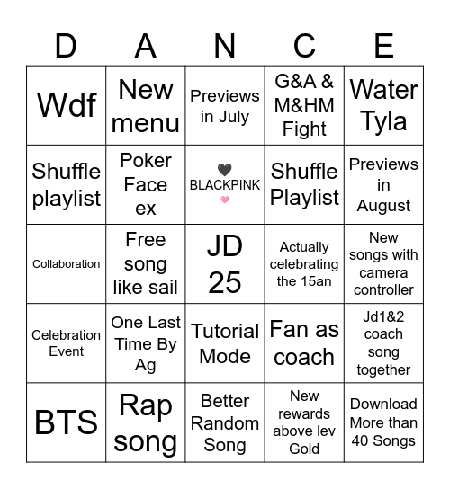 JUST DANCE 2025 Bingo Card