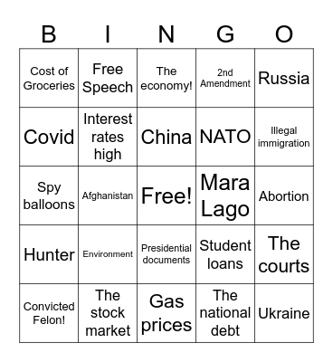 Presidential Debate Bingo Card