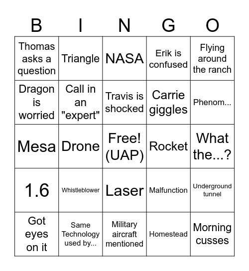 Skinwalker S5 E6 Bingo Card