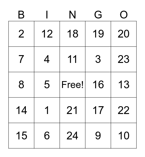Number Bingo Card
