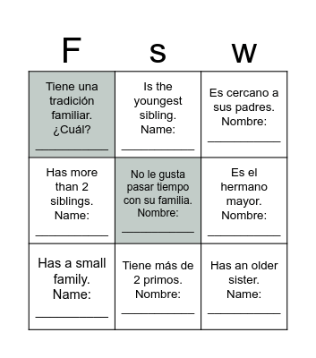 Familia: encuentra a alguien que Bingo Card
