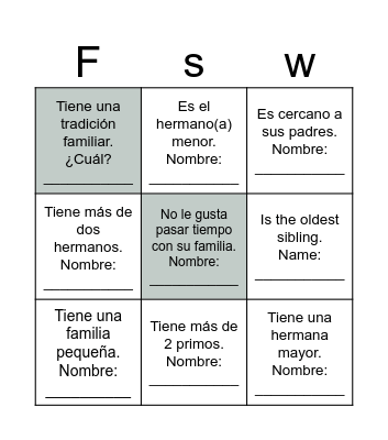 Familia: encuentra a alguien que Bingo Card