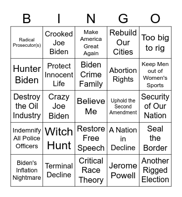 Trump Buzzwords Bingo Card