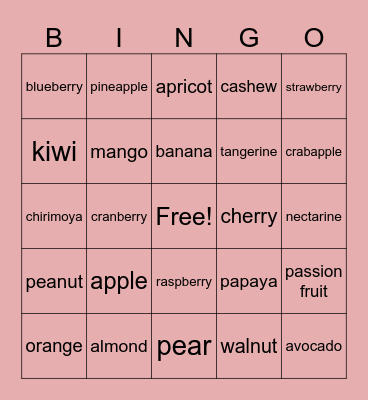 Fruits and Nuts Bingo Card
