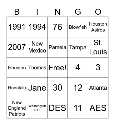 Trivia Bingo Card