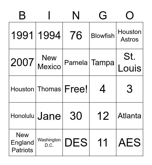 Trivia Bingo Card
