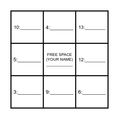 Bingo Inside Out Bingo Card