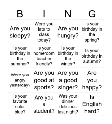 Be verb bingo Card