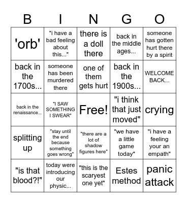 Ghost hunting bingo Card