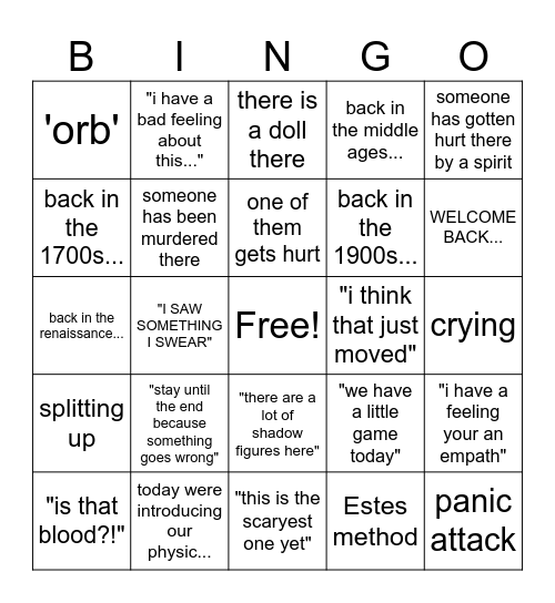 Ghost hunting bingo Card