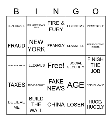 2024 PRESIDENTAL DEBATE Bingo Card