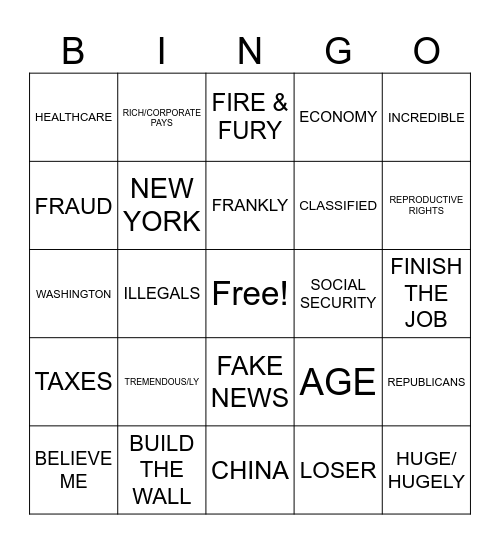 2024 PRESIDENTAL DEBATE Bingo Card