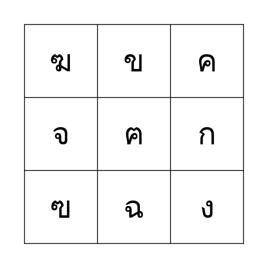 พยัญชนะไทย Bingo Card