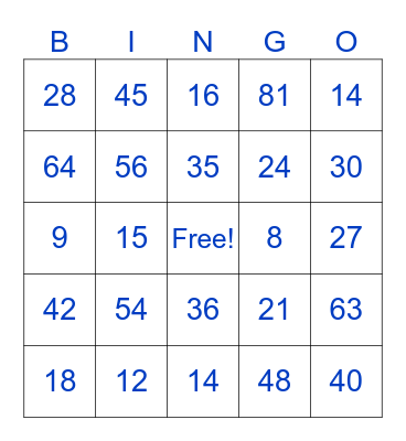 Multiplication Bingo Card