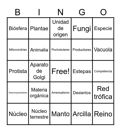 Biología - Aula 5 Bingo Card