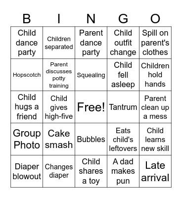 Toddler Party Bingo Card
