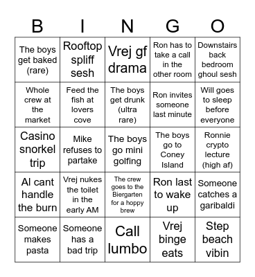 Catalina Trip Bingo Card