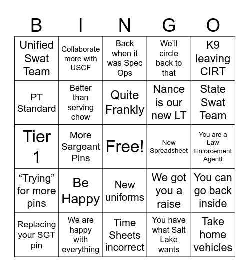 CIRT ADMIN BINGO Card