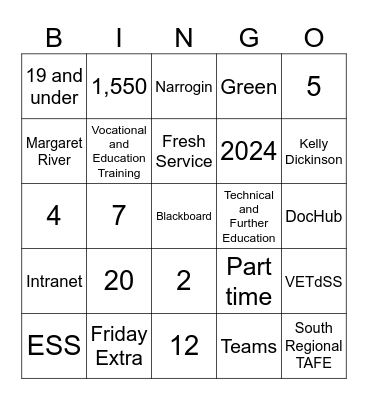 Staff Appreciation Day Bingo Card