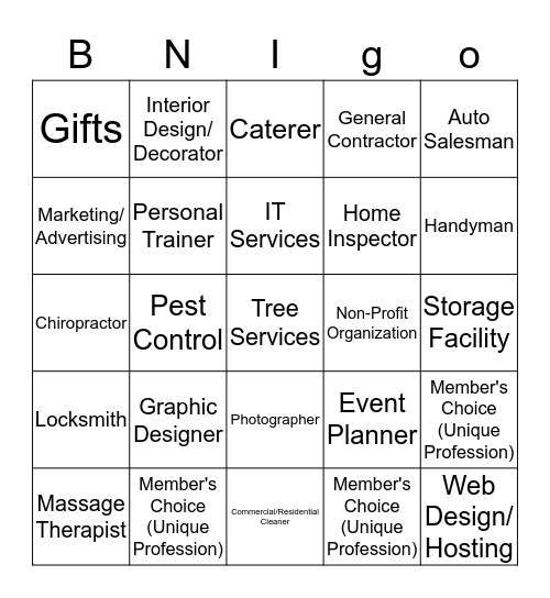 BNIgo Referral Magnets Bingo Card